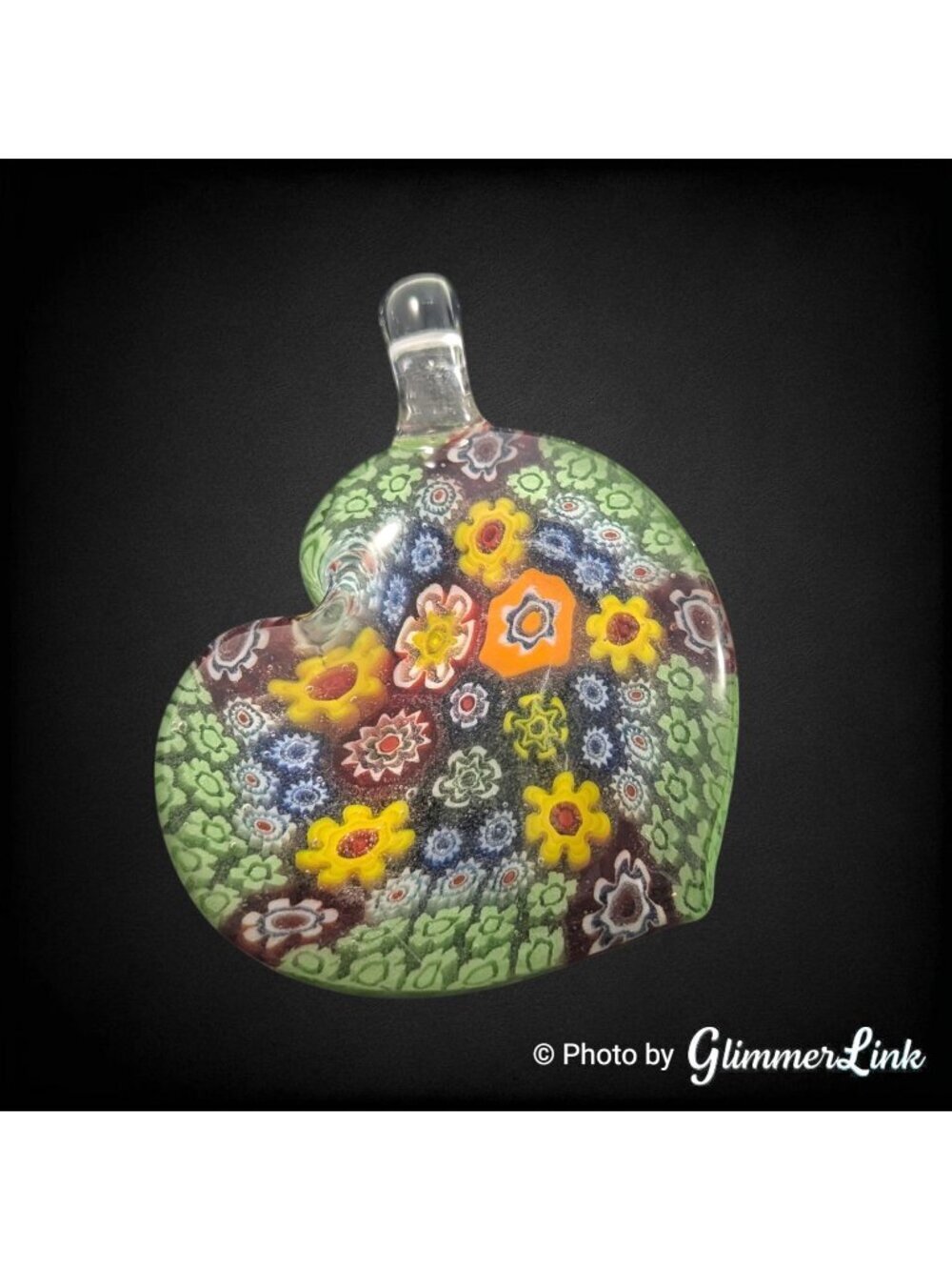 Vintage Millefiori Heart Pendant Multicolor Floral Chunky Resin